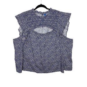 Old Navy Women's Blue Floral Flutter‎ Sleeveless Smocked Top 3X Boho Festival